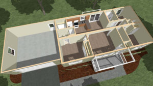 R001 Ranch Modular Home Model Rendering Birds-Eye View 01